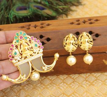 Designer gold plated cz temple pendant set 2