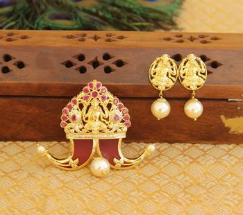 Designer gold plated cz temple pendant set 1