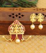 Designer gold plated cz temple pendant set