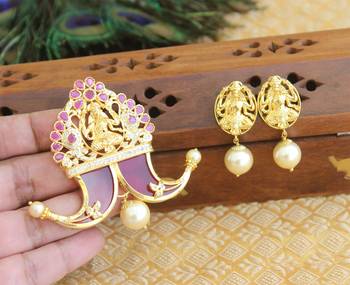 Designer gold plated cz temple pendant set 2
