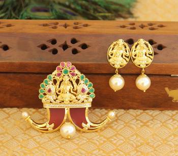 Designer gold plated cz temple pendant set 1