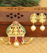 Designer gold plated cz temple pendant set