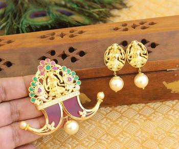 Designer gold plated cz temple pendant set 2