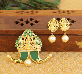 Designer gold plated cz temple pendant set 1