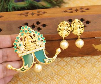 Designer gold plated cz temple pendant set 2