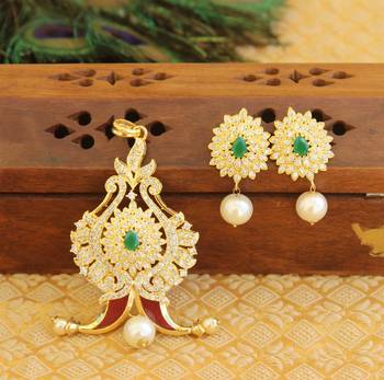 Designer gold plated cz peacock pendants set 1