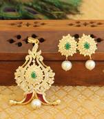 Designer gold plated cz peacock pendants set