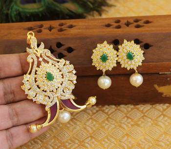Designer gold plated cz peacock pendants set 2