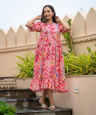 Pink floral midi dress 1