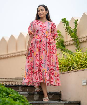 Pink floral midi dress 2