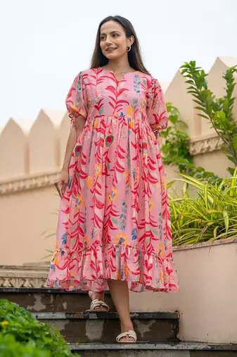 Pink floral midi dress