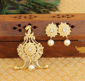 Designer gold plated cz peacock pendants set 1