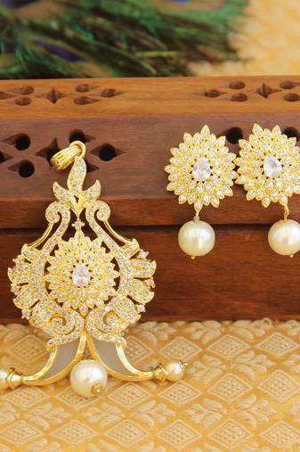 Designer gold plated cz peacock pendants set