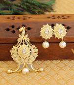 Designer gold plated cz peacock pendants set