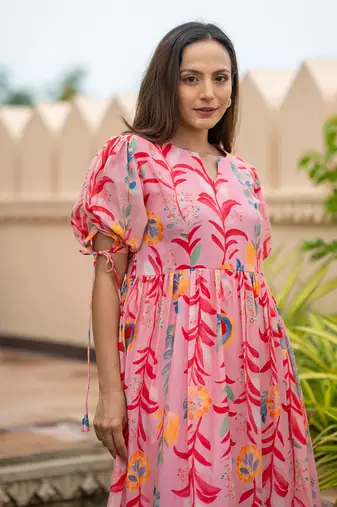 Pink floral midi dress