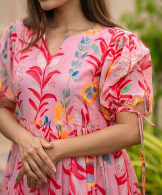 Pink floral midi dress 4