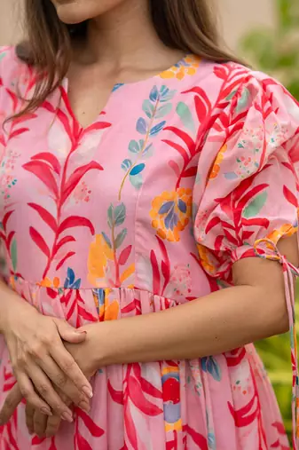 Pink floral midi dress