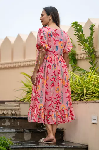 Pink floral midi dress
