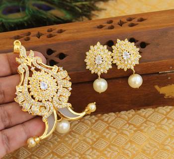 Designer gold plated cz peacock pendants set 2