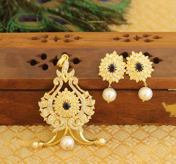 Designer gold plated cz peacock pendants set 1