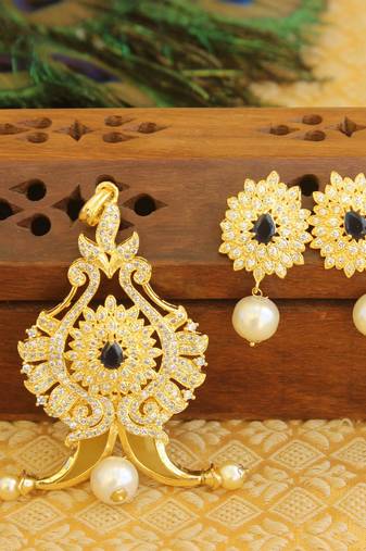 Designer gold plated cz peacock pendants set