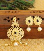 Designer gold plated cz peacock pendants set