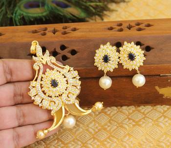 Designer gold plated cz peacock pendants set 2