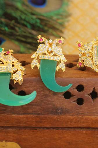 Designer gold plated cz peacock pendants set