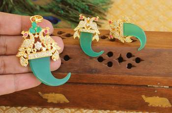 Designer gold plated cz peacock pendants set 2