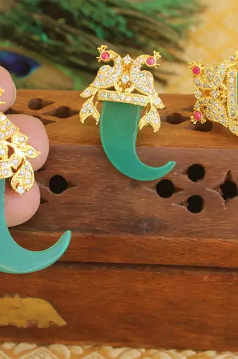 Designer gold plated cz peacock pendants set
