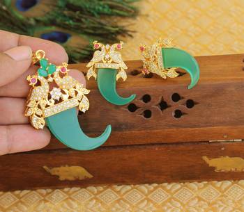 Designer gold plated cz peacock pendants set 3