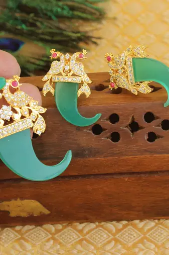 Designer gold plated cz peacock pendants set
