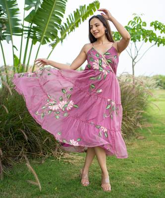 Flamingo pink handpainted dress 2
