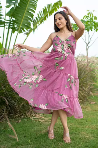 Flamingo pink handpainted dress
