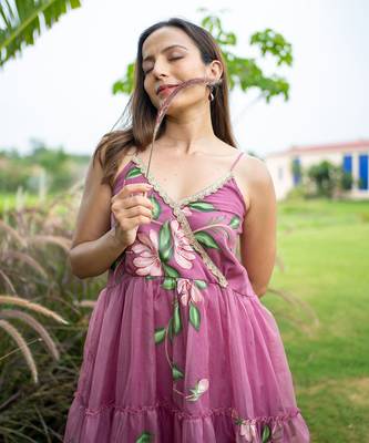 Flamingo pink handpainted dress 3