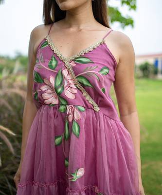 Flamingo pink handpainted dress 4