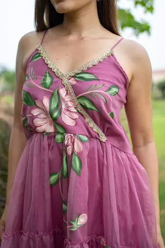 Flamingo pink handpainted dress