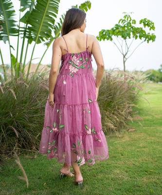 Flamingo pink handpainted dress 5