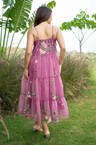 Flamingo pink handpainted dress