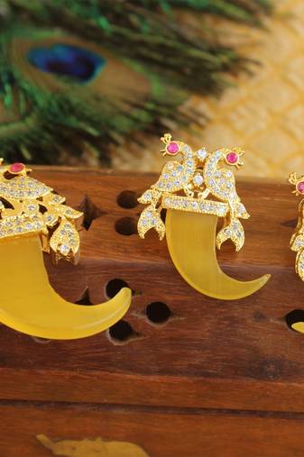 Designer gold plated cz peacock pendants set