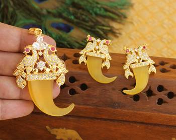 Designer gold plated cz peacock pendants set 2