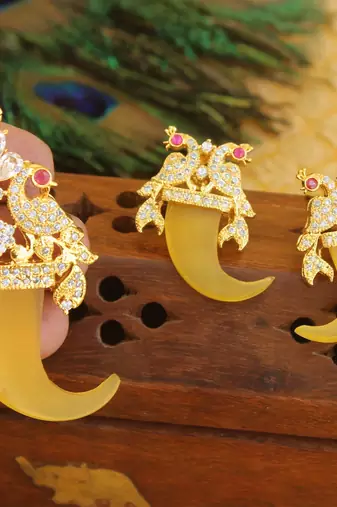 Designer gold plated cz peacock pendants set