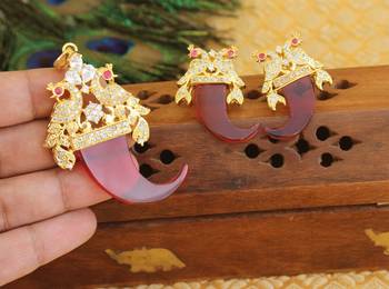 Designer gold plated cz peacock pendants set 2