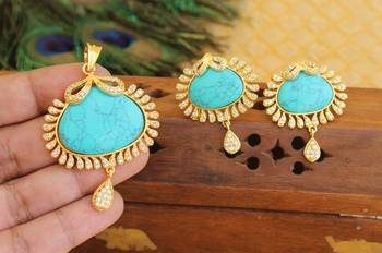 Designer gold plated cz stone pendant set 2