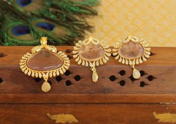 Designer gold plated cz stone pendant set 1