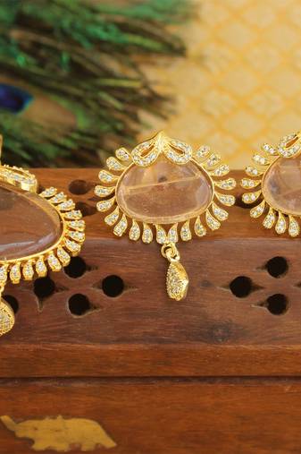 Designer gold plated cz stone pendant set
