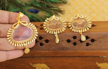 Designer gold plated cz stone pendant set 2