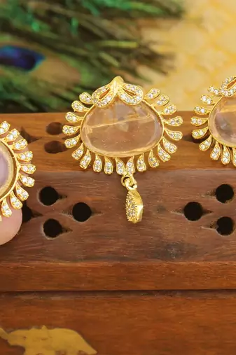 Designer gold plated cz stone pendant set
