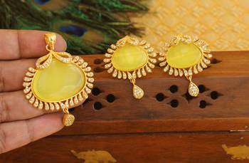 Designer gold plated cz stone pendant set 2