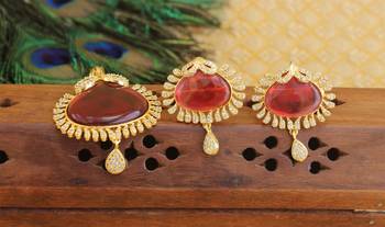 Designer gold plated cz stone pendant set 1